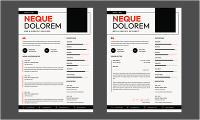 Resume CV. Modern Resume and Cover Letter Layout design template. Minimalist CV resume template for job applications. Vector illustration