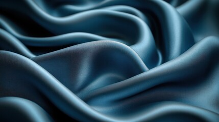 Obraz premium Blue silk fabric drapes, studio shot, soft background, textile design