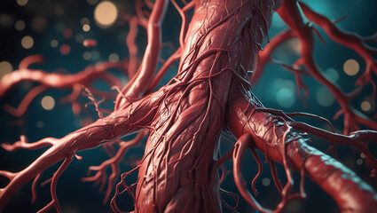 Thickened Arteries and Veins, Coronary heart disease, High cholesterrol, 3D Rendering.
