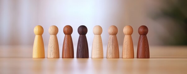 A row of wooden figurines in various skin tones,  diversity, unity,Succession planning,identifying and developing future leaders within the organization to ensure business continuity,human resources