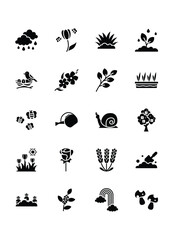 Set of spring season icons, flowers, natural