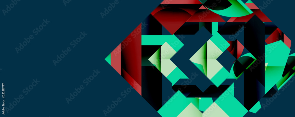 Poster Abstract geometric composition with interlocking circular and angular shapes, featuring smooth gradients and sharp contrasts on a white background