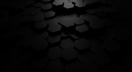 Obraz premium dark, abstract, geometric shapes, hexagonal pattern, low key lighting, moody atmosphere, shadows and highlights, textured surface, depth perception, monochromatic, grayscale, mysterious, futuristic, s