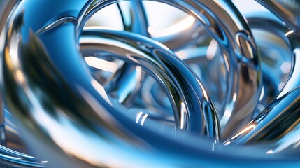 Abstract chrome rings interlocking and reflecting light