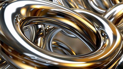 Abstract chrome rings interlocking and reflecting light