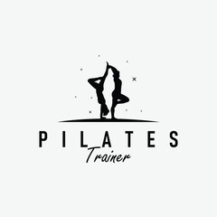 sport relaxation fitness physical illustration silhouette logo pilates training pose sports gymnastics template symbol