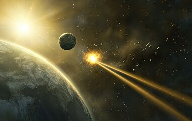 Asteroid Impact Earth Space Sun Debris Explosion