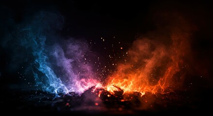 Fototapeta premium Space nebula, cosmic dust, colorful galaxy, vibrant colors, red and blue gas clouds, starry background, celestial formation, deep space, astronomical phenomenon, high contrast, dark void, ethereal glo
