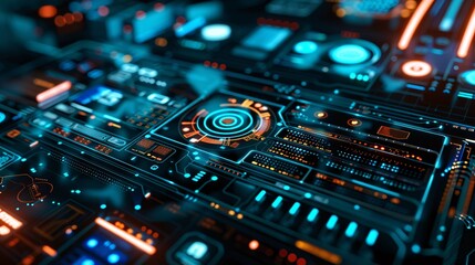 High-tech chrome interface with holographic elements