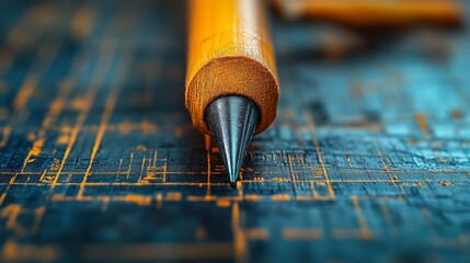 Close-Up of Engineering Tool with Architectural Blueprint Background