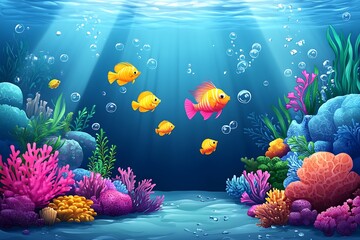Underwater coral reef scene with fish