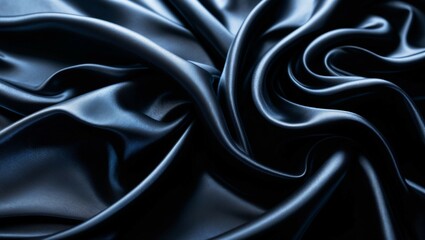 Fototapeta premium A close-up of smooth, flowing black silk fabric with a luxurious, glossy texture.
