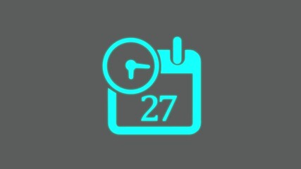 Abstract calendar icon - day 27 animation. Clock icon lime green color animation transparent appointment, important date on white background.