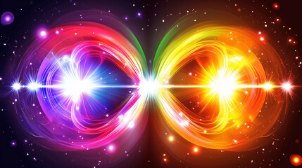 Obraz premium Abstract energy wave collision between competing AI models, set against a starry sky background, showcasing dynamic tech vision and chaotic energy flow, symbolizing advanced technology and AI competit
