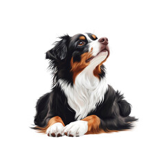 Adorable Australian Shepherd Puppy Looking Upwards, Digital Painting
