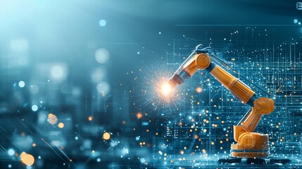 Naklejka premium Revolutionary robotic arm performing precision tasks in a cutting-edge technology facility high-tech environment close-up view automation concept