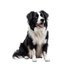 Adorable Border Collie Dog Sitting, Black and White Pet Portrait