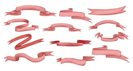 Pink Banner Ribbon Watercolor Illustration Collection