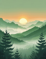 Majestic Mountain Sunrise with Misty Forest