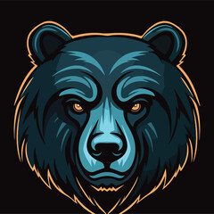 Golden Outlined Black Bear Head: Stylized Animal Art