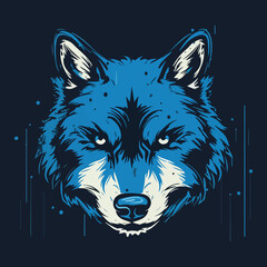 Blue Ink Wolf Head Vector Illustration