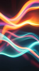 Vibrant neon light trails creating abstract colorful wave patterns on dark background
