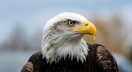 Fototapeta premium Close-up of bald eagle with sharp gaze and detailed feathers