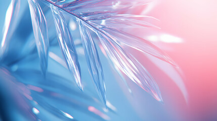 Dreamy translucent palm leaf abstract art in delicate hues of blues and pinks