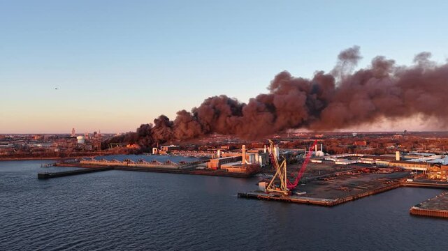 Camden, New Jersey - February 21, 2025 - Massive Junkyard Fire Along Camden Waterfront