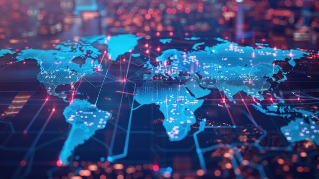 Global Digital Network: Futuristic World Map Connection - Powered by Adobe