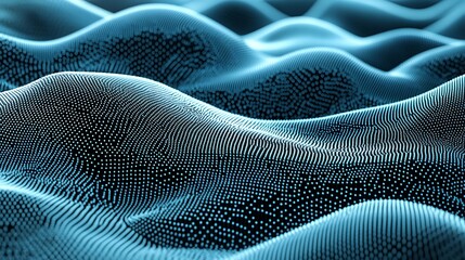 Abstract Blue Particle Wave Landscape Digital Art