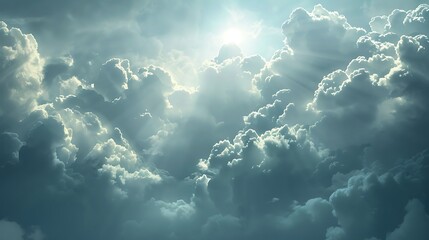 Majestic Sky with Sunlight Breaking Through Dense Cloud Layers in Dramatic Landscape View