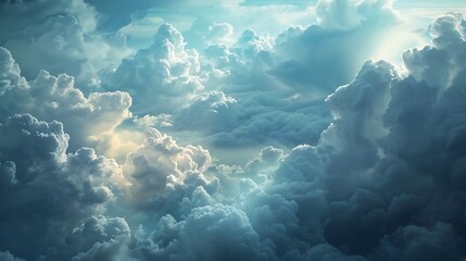 Soft Whisper of Clouds in the Sky with Radiant Light and Shades of Blue and White