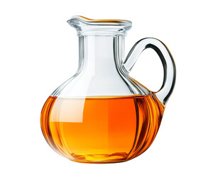 Clear glass oil jug with orangeisolated on transparent background