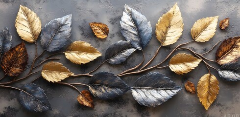 Gold and Silver Leaf Branch Art Decor