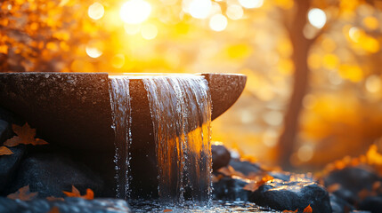 Sacred baptismal water flows over a carved stone basin, illuminated by warm light, symbolizing purification, renewal, and divine grace. A modern tribute to the Feast of the Baptism of the Lord