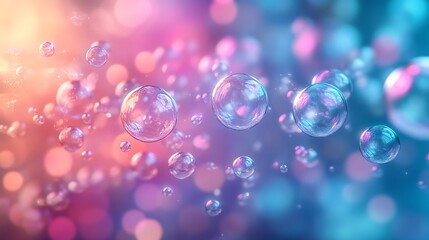 Floating colorful bubbles on a bokeh background