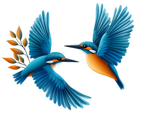 Obraz premium Colorful kingfishers flyingisolated on transparent background