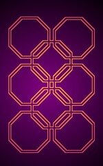 A digital graphic featuring a repeating pattern of outlined octagons in a warm yellow-orange tone against a deep purple background
