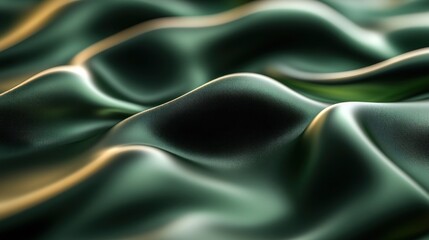Fototapeta premium Emerald silk fabric texture, draped, studio, background blur, design