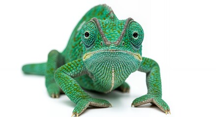 Obraz premium Vibrant Green Chameleon Close-up on White Background