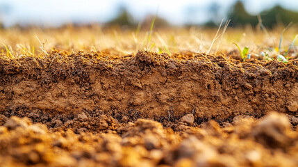 Fototapeta premium Closeup of brown soil ground with rich texture, symbolizing fertility, growth, and sustainability. Represents farming, gardening, and agronomy, highlighting quality earth for sowing and plant nourishm