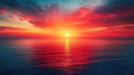 Obraz premium Fiery ocean sunset, dramatic cloudscape, tranquil sea