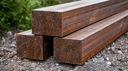 Rusty Square Steel Beams on Construction Site