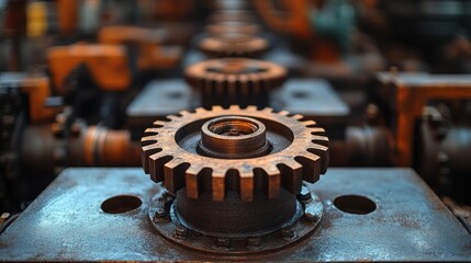 Close-Up of Industrial Gear in Mechanical Engineering Workshop