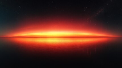 Fiery sunset ocean reflection, starry night, digital art