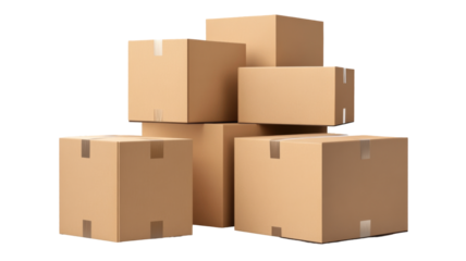 Shipping boxes stacked warehouse png image with transparency background indoor aerial view packaging concept