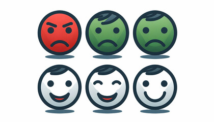 Obraz premium Rating A set of five faces representing customer satisfaction, each with a unique color and expression