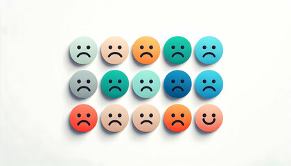 Rating A modern, minimalistic design of 10 color-coded circular faces, with expressions ranging from very d3