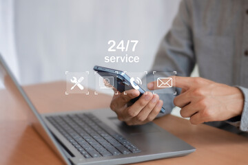 Full-time service worldwide 24-hour non-stop service concept